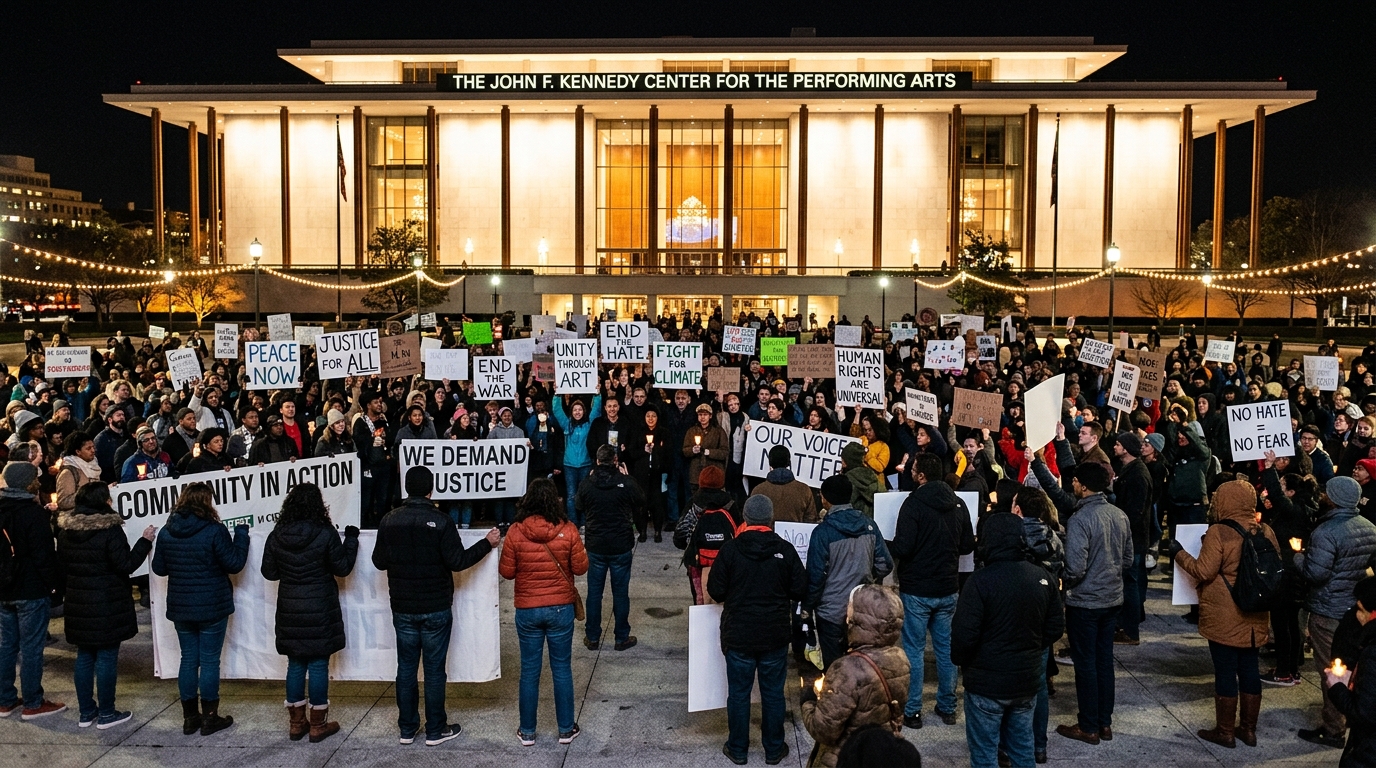 Thousands protest Kennedy Center closure fears as Trump battle puts future at risk