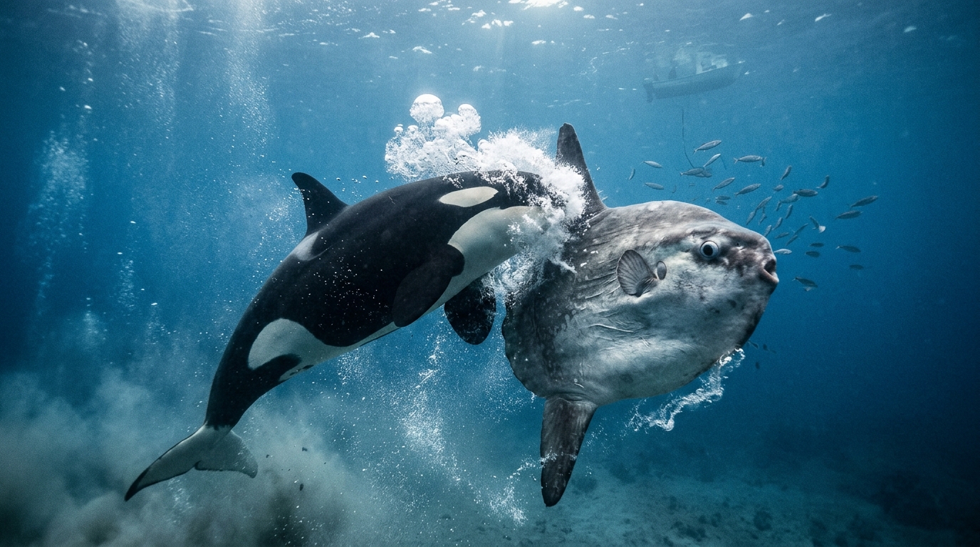 Watch an orca ram a sunfish so hard that the fish explodes