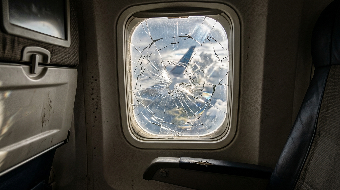 A jet engine fan blade cut into a plane and caused a passenger to be partially sucked out of a window