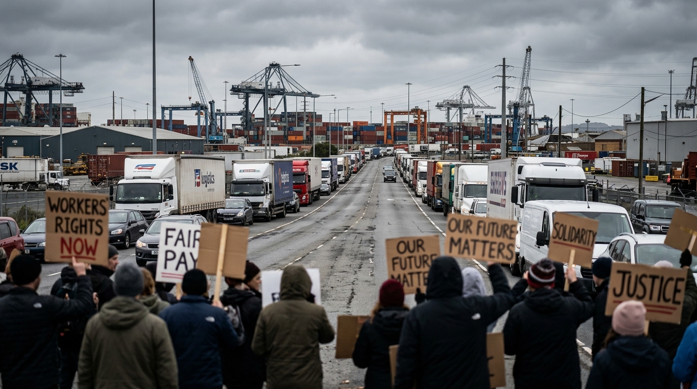 Masked men block traffic at UK’s Port of Dover in anti-immigrant protest