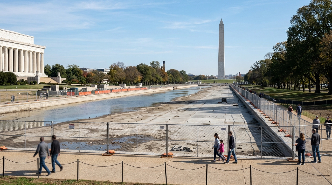 Trump's DC Beautification Push Navigates Troubled Waters, Lincoln Memorial Pool Drained Again